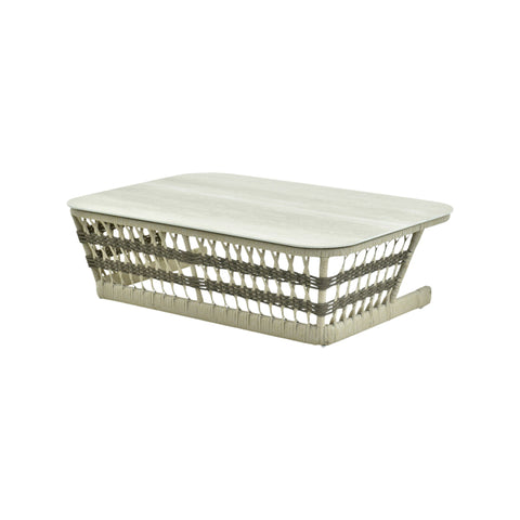 Table basse Capri - Cordage tressé artisanal & aluminium crème