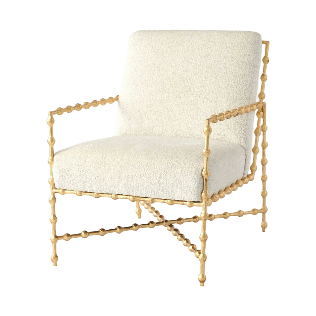 Fauteuil lounge - Fer forgé feuille d'or & tissu texturé