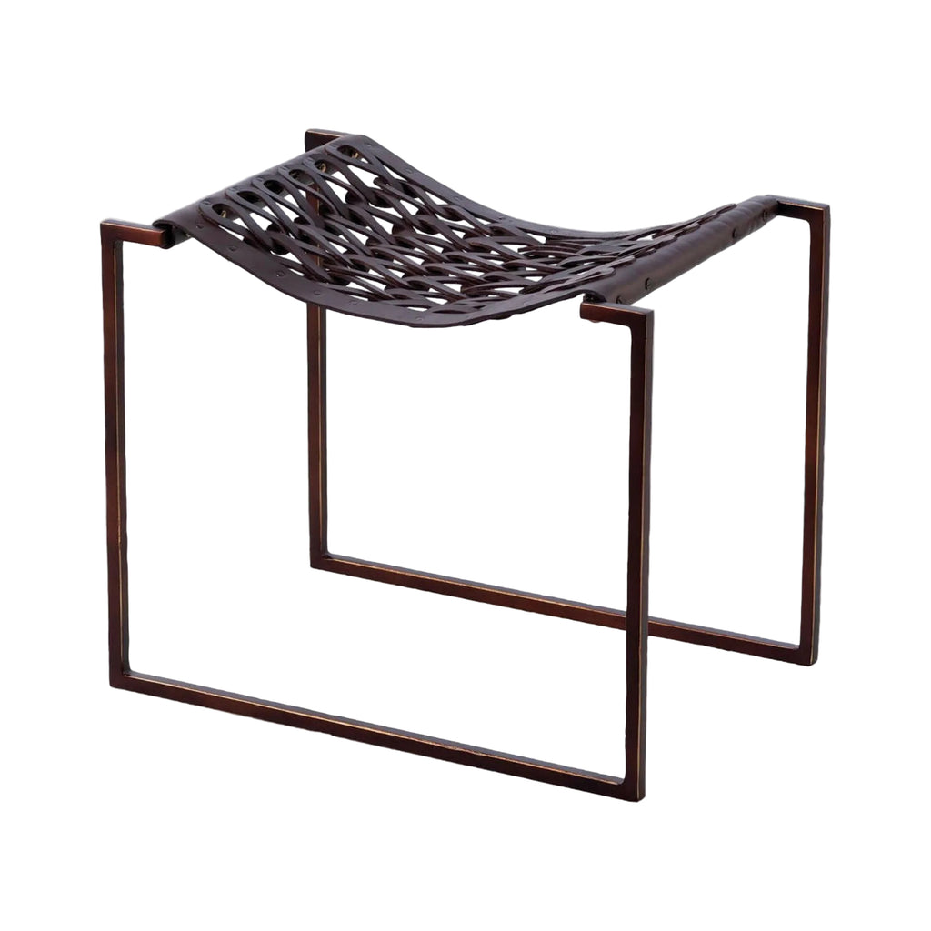 Tabouret tressé - Cuir brun foncé & fer bronze