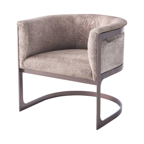 Fauteuil baril - Poil naturel gris & fer gunmetal