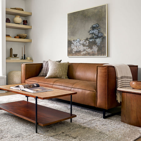 Sofa Épuré - Cuir Caramel & Base Noire