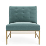 Fauteuil sans bras Collection Élysée en velours performance Vert Cachemire avec base métallique haut de gamme.