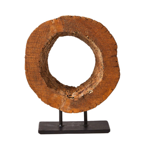 Objet Décoratif - Demi-Roue sur Socle Bois Naturel