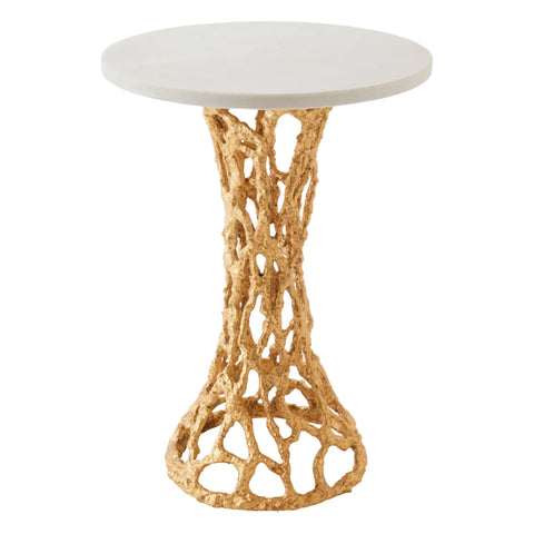 Table d'Appoint Or & Marbre Blanc