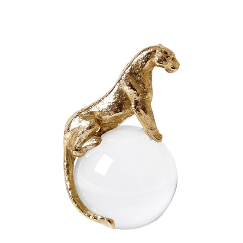 Sculpture | Jaguar on Crystal Sphere | Brass